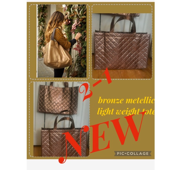 New 2-1 all bronze metellic shiny polyester tote - Picture 1 of 4
